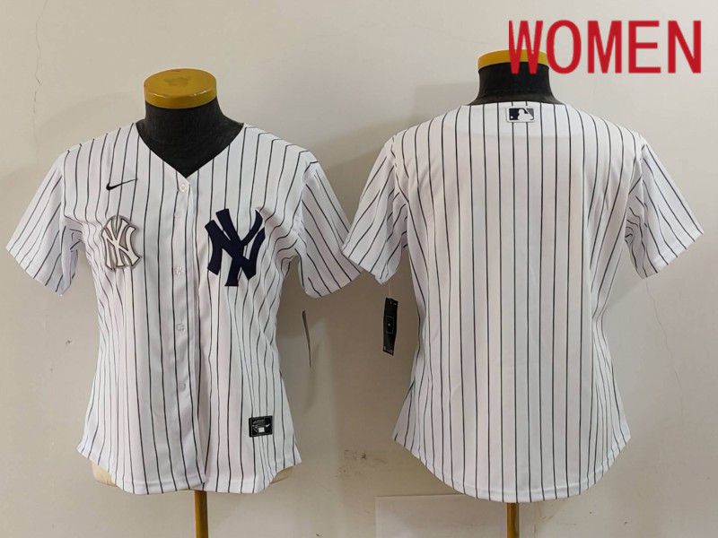 Women New York Yankees Blank White stripe Game 2024 Nike MLB Jersey style 3->women mlb jersey->Women Jersey